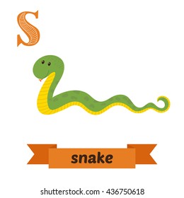 Snake. S letter. Cute children animal alphabet in vector. Funny cartoon animals. Vector illustration