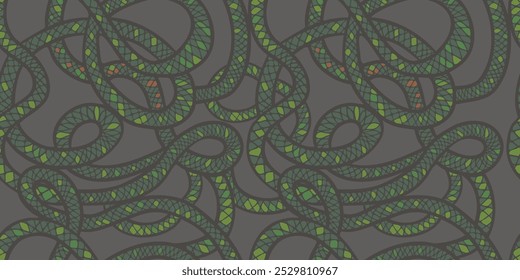 Snake seamless pattern. hand drawing. Not AI, Vector illustration