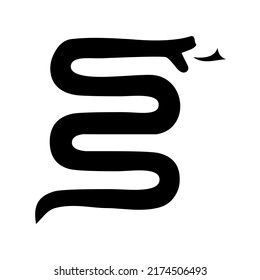Snake, serpent, adder curled up with gaping jaws, reptile and predator, wild animal, wildlife, vector, illustration in black color, isolated on white background