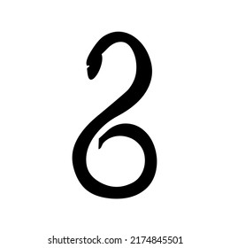 Snake, serpent, adder curled up, reptile and predator, wild animal, wildlife, vector, illustration in black color, isolated on white background