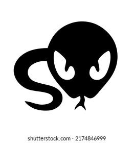 Snake, serpent, adder curled up, reptile and predator, wild animal, wildlife, graphic, vector, illustration in black color, isolated on white background