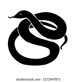 Snake, serpent, adder, reptile and predator, wild animal, wildlife, vector, illustration in black color, isolated on white background