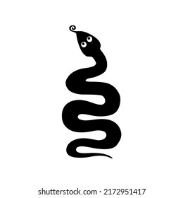 Snake, serpent, adder, reptile and predator, wild animal, wildlife, vector, illustration in black color, isolated on white background