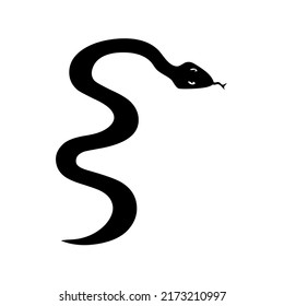 Snake, serpent, adder, reptile and predator, wild animal, wildlife, vector, illustration in black color, isolated on white background
