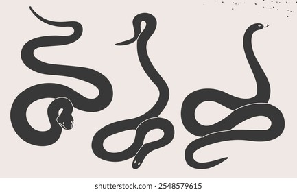 Snake set.Hand desenhado variado coleção de cobras pretas.Símbolo chinês de ano novo.Ano da ilustração de cobra para cartão de saudação, adesivo, fundo. Desenhado à mão na moda Vetor ilustração EPS10