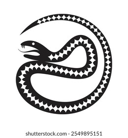 Serpiente en forma de círculo. Ilustración vectorial en blanco y negro.