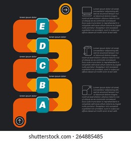 Snake shape infographics, dark background with icons.