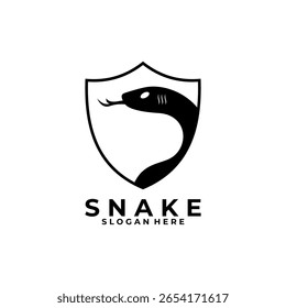 Modelo de vetor de design de logotipo de cobra e escudo. Ícone de design do logotipo de proteção contra cobras