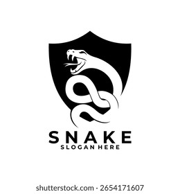 Serpente com proteção de escudo logotipo design vetor modelo