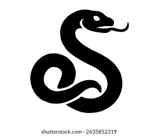Snake silhouette, black and white image, simple animal logo, icon isolated on white background
