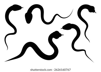Snake silhouette collection. Black silhouette snake. Isolated symbol. Vector illustration