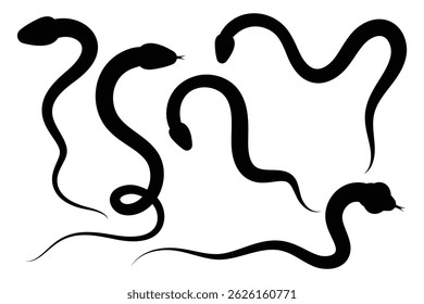 Snake silhouette collection. Black silhouette snake. Isolated symbol. Vector illustration