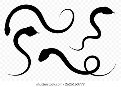 Snake silhouette collection. Black silhouette snake. Isolated symbol. Vector illustration