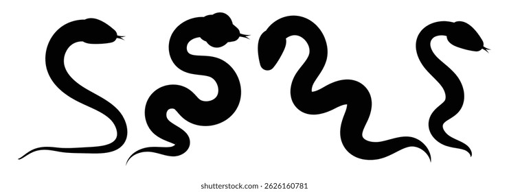 Snake silhouette collection. Black silhouette snake. Isolated symbol. Vector illustration
