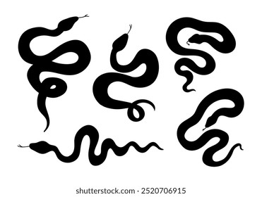 Snake silhouette collection. Black snakes icon isolated on white