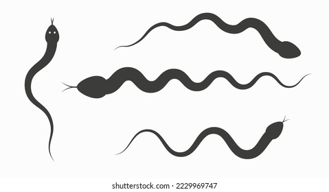 Snake silhouette icon set. Flat vector illustration isolated on white background.