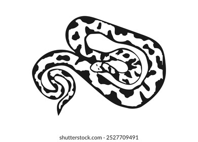 Ilustración de silueta de serpiente. Serpiente negra aislada sobre un fondo blanco. Diseño de tatuaje de Vector. Símbolo Reptil del Nuevo Año 2025.