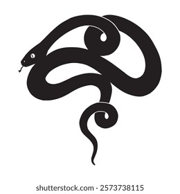 Ilustração da silhueta da serpente. clip-art plano de cobra isolado no fundo branco. Imagem decorativa simples do réptil.