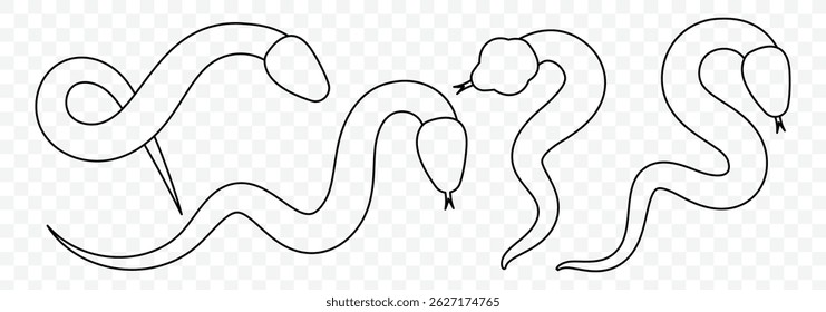 Snake silhouette outline collection. Vintage line snake. Isolated symbol. Vector illustration.