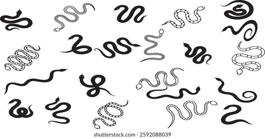 Snake silhouette set, abstract snake vector