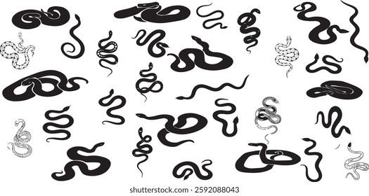 Snake silhouette set, abstract snake vector