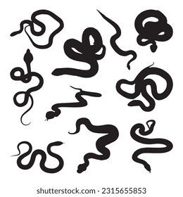 snake silhouette set collection isolated black on white background vector illustration