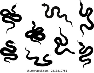 Snake Silhouette Set Collection Isolated on White Background Vector Illustration