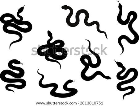 Snake Silhouette Set Collection Isolated on White Background Vector Illustration
