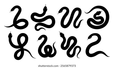 Snake silhouette set. Hand drawn vector illustration.