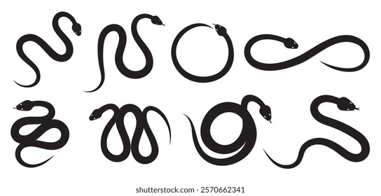 Snake silhouette set. Snake icon for chinese new year decoration.