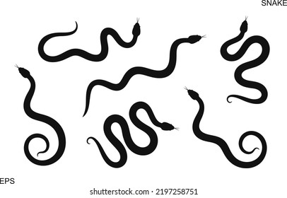 Snake silhouette set. Isolated snake silhouette on white background