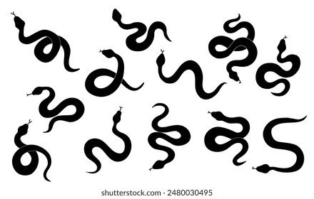 Snake silhouette set. Isolated snake silhouette on white background