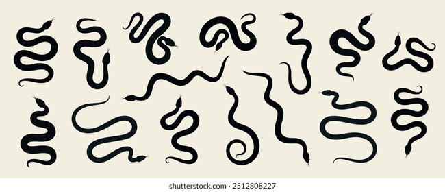 Snake silhouette set. Isolated snake silhouette on white background