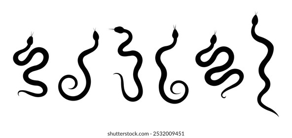Conjunto de silhuetas de cobra. Isolado sobre fundo branco