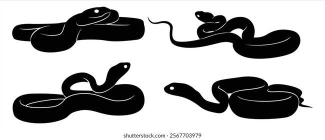 Snake silhouette set. Isolated snake silhouette on white background, Perfect for Logo, Design, and More, Vector Illustration