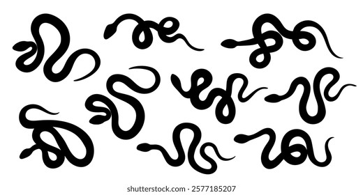 Snake silhouette set. Isolated snake silhouette on white background