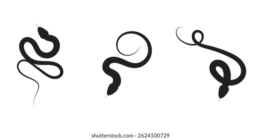 Snake silhouette set. Isolated snake silhouette on white background . 