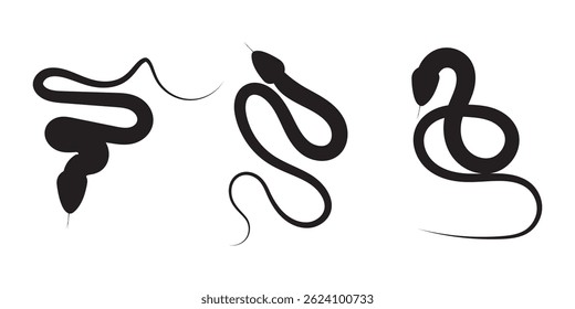  Snake silhouette set. Isolated snake silhouette on white background . 
