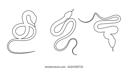  Snake silhouette set. Isolated snake silhouette on white background . 
