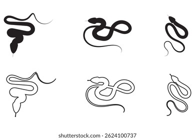  Snake silhouette set. Isolated snake silhouette on white background . 