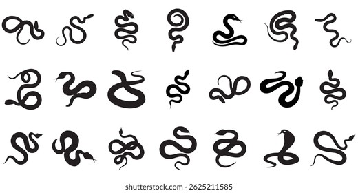Snake silhouette set. Isolated snake silhouette on white background.