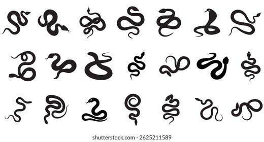 Snake silhouette set. Isolated snake silhouette on white background.