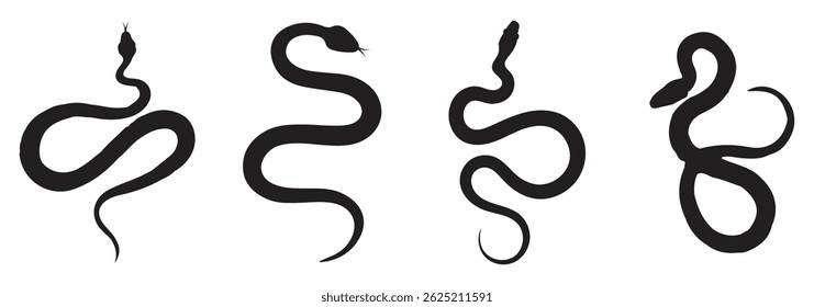 Snake silhouette set. Isolated snake silhouette on white background.