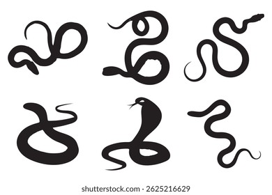 Snake silhouette set. Isolated snake silhouette on white background. The set silhouettes of wild snakes.