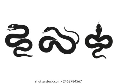Snake silhouette set. Serpent flat vector isolated on white background 