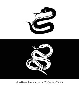 Snake silhouette vector design. Chinese new year element. Snake of the year. Black and white Pair of snake.