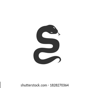 Snake silhouette vector illustration. Black and white wild viper logo. Isolated on white background.