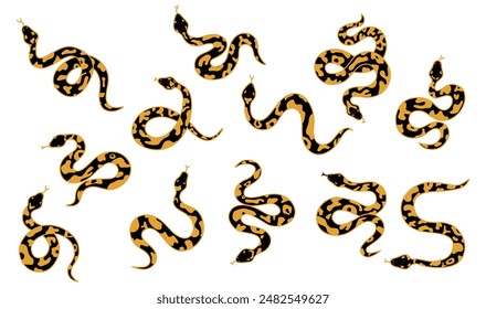 Snake silhouette vector on white set 