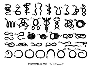 Snake Silhouettes. Collection of 40 vector cliparts isolated on white.