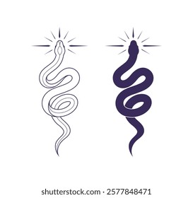 Snake silhouettes, tattoo style simple illustrations, mystic, magic drawings